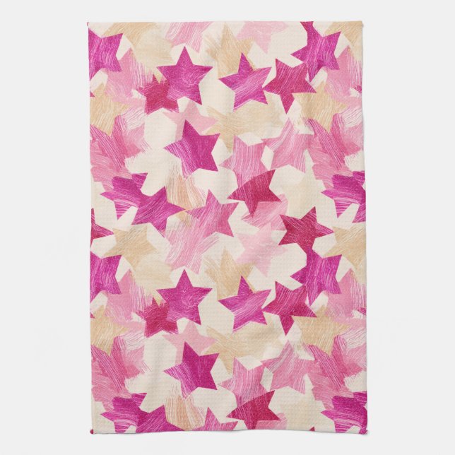 Pink Distressed Star Seamless Pattern Kitchen Towel (Vertical)