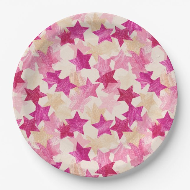 Pink Distressed Star Seamless Pattern Paper Plates (Front)