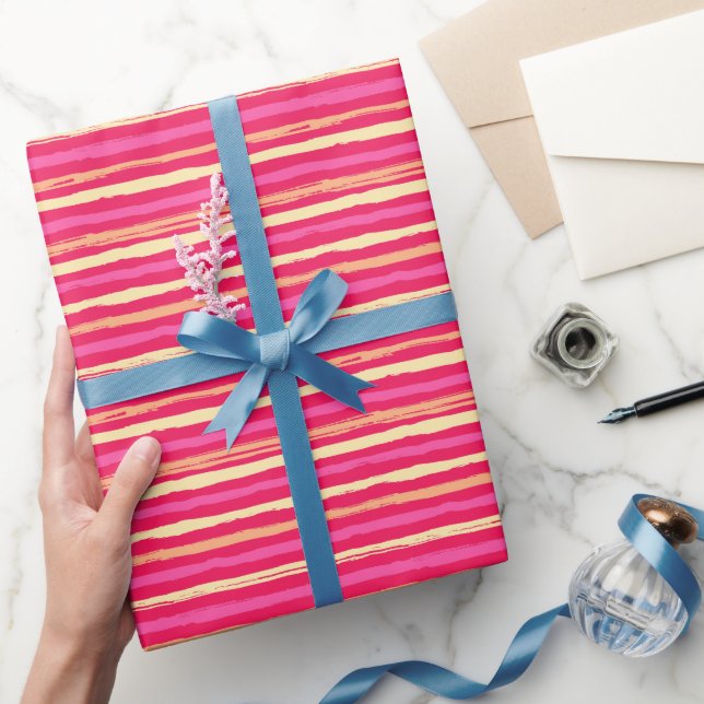 Pink Distressed Stripes Rainbow Colorful Pattern  Wrapping Paper (Gifting)