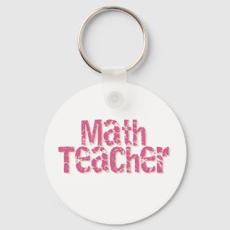 Pink Distressed Text Math Teacher Keychain