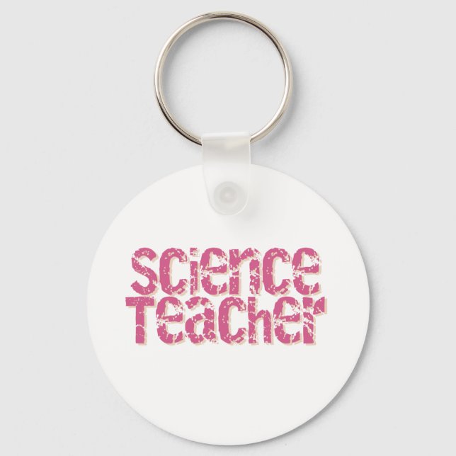 Pink Distressed Text Science Teacher Keychain (Front)