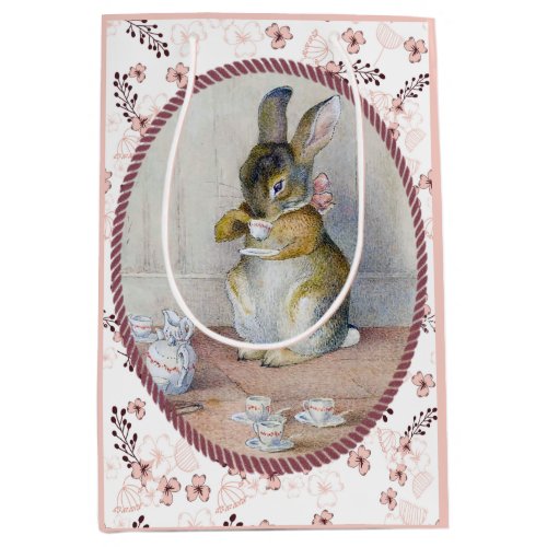 Pink Ditsy Floral Vintage Bunny Tea Medium Gift Bag