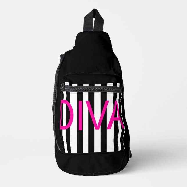 Pink Diva black and white black Sling Bag (Front)
