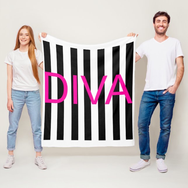 Pink Diva Black and white Fleece Blanket (In Situ)