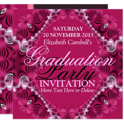 Pink Diva Fractal Lace Graduation Party Invitation