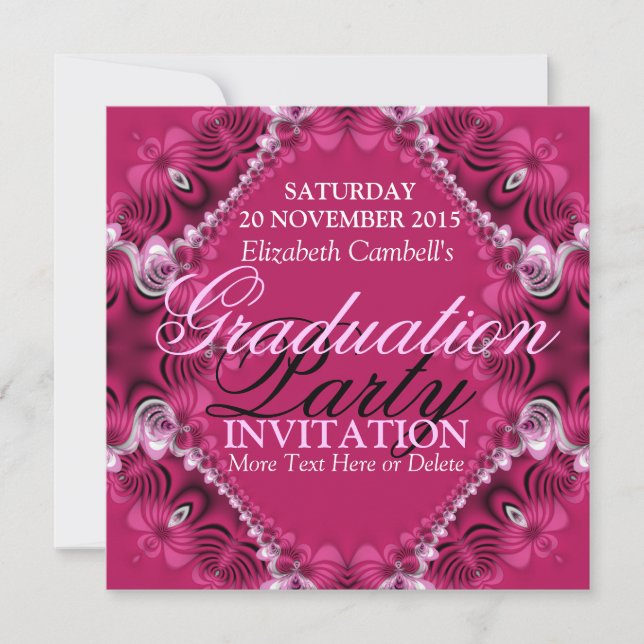Pink Diva Fractal Lace Graduation Party Invitation (Front)