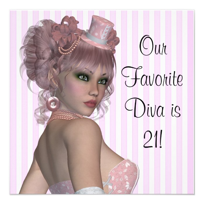 Pink Diva Womans 21st Birthday Party Personalized Invites
