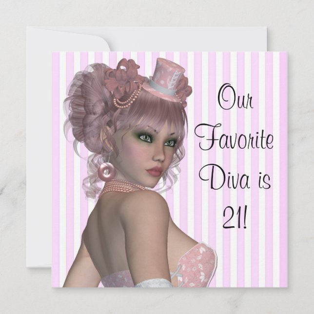 Pink Diva Womans 21st Birthday Party Invitation (Front)