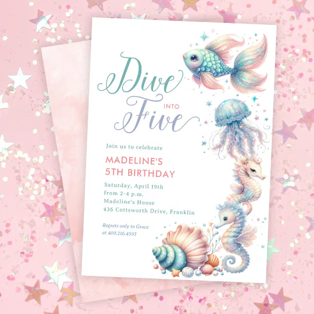 Meerjungfrau Geburtstagsdeko „Dive Into Five“ – Hintergrund, Ballons, Cake-Topper Für 5. Geburtstag, Mädchen-Ozean-Thema