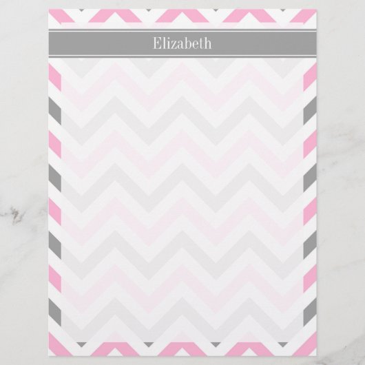 Pink Dk Gray White LG Chevron Gray Name Monogram (Front)