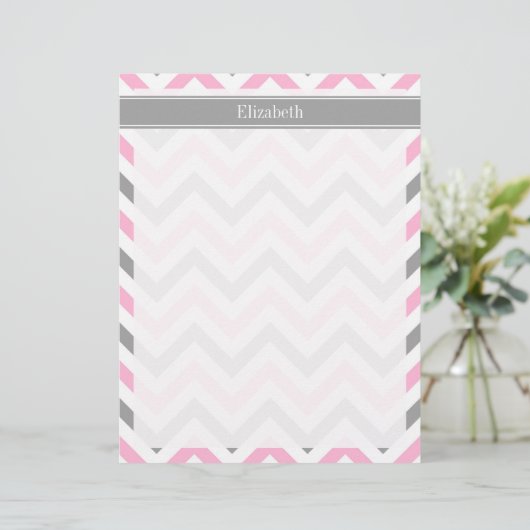 Pink Dk Gray White LG Chevron Gray Name Monogram (Standing Front)