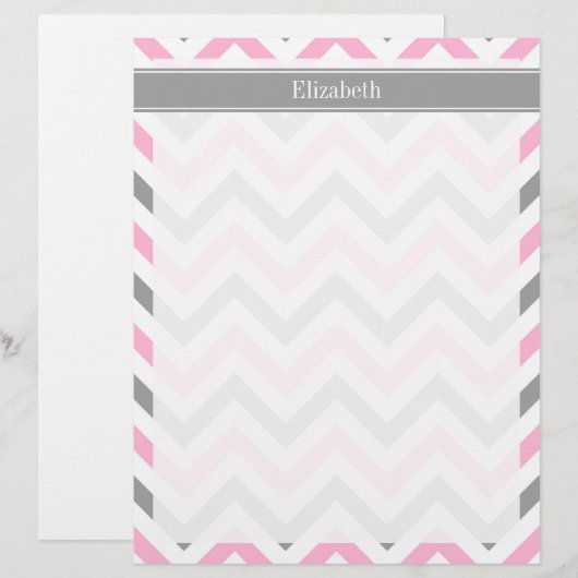 Pink Dk Gray White LG Chevron Gray Name Monogram (Front/Back)