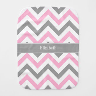 Pink Dk Gray White LG Chevron Gray Name Monogram Baby Burp Cloth