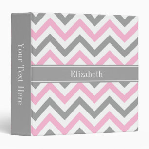 Pink Dk Gray White LG Chevron Gray Name Monogram Binder