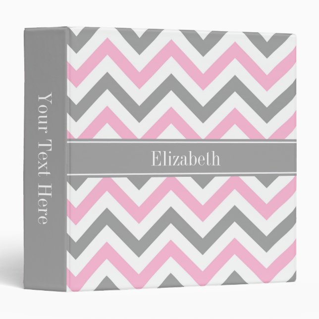 Pink Dk Gray White LG Chevron Gray Name Monogram Binder (Front/Spine)