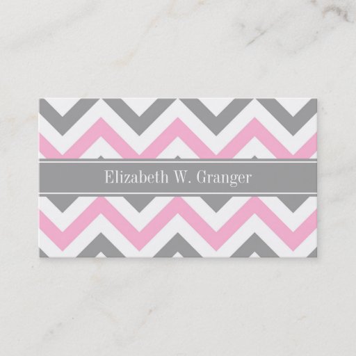 Customizable Pink Dk Gray White LG Chevron Gray Name Monogram Business Cards