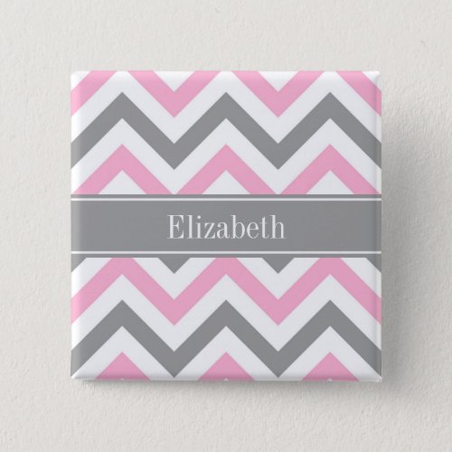 Pink Dk Gray White LG Chevron Gray Name Monogram Button