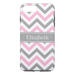 Pink Dk Gray White LG Chevron Gray Name Monogram iPhone 8 Plus/7 Plus Case