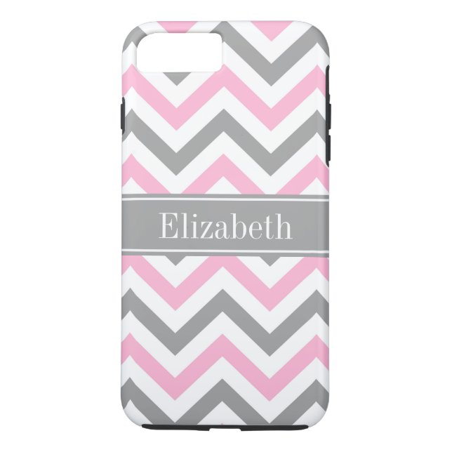 Pink Dk Gray White LG Chevron Gray Name Monogram Case-Mate iPhone Case (Back)