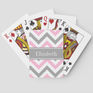Pink Dk Gray White LG Chevron Gray Name Monogram Poker Cards