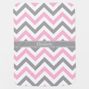 Pink Dk Gray White LG Chevron Gray Name Monogram Receiving Blanket
