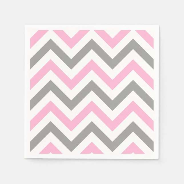Pink, Dk Gray Wht Large Chevron ZigZag Pattern Napkins (Front)
