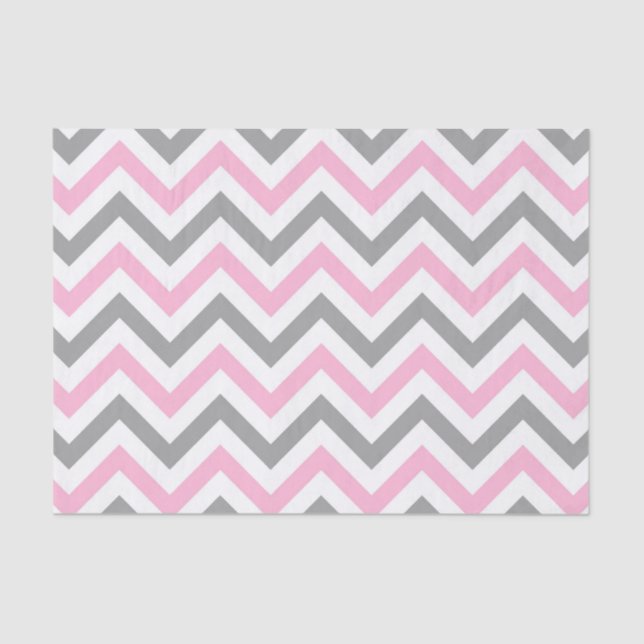 Pink, Dk Gray Wht Large Chevron ZigZag Pattern Tissue Paper (Front)