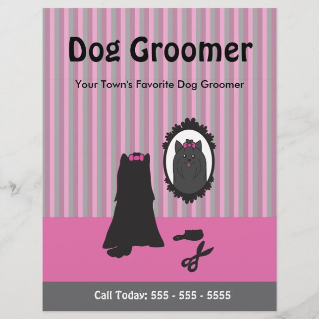 Pink Dog and Mirror Dog Grooming Flyer (Front)