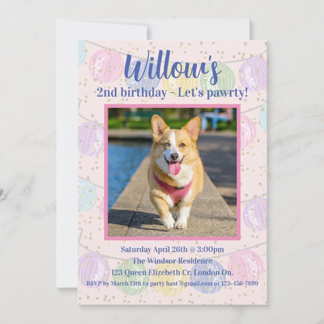 Pink Dog Birthday Party Invitation (Front)