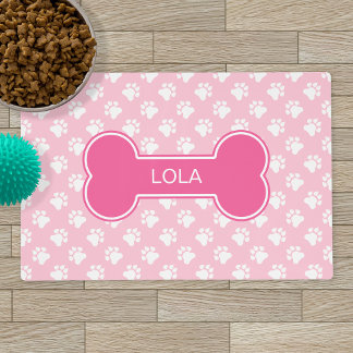 Pink Dog Bone With Custom Dog Name Pet Placemat