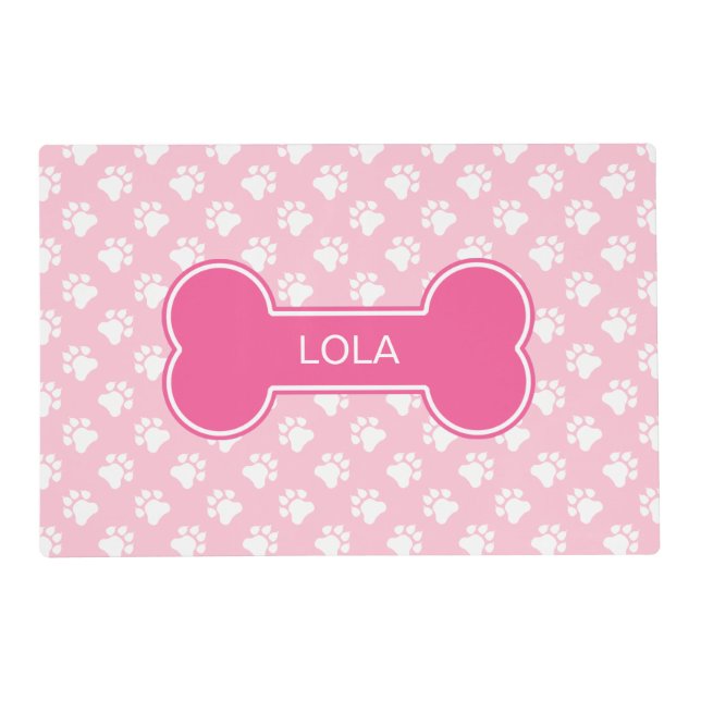 Pink Dog Bone With Custom Dog Name Pet Placemat (Front)