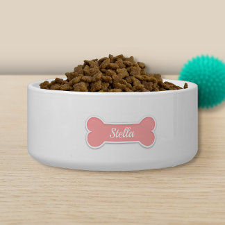 Pink Dog Bone With Custom Pet Name Bowl