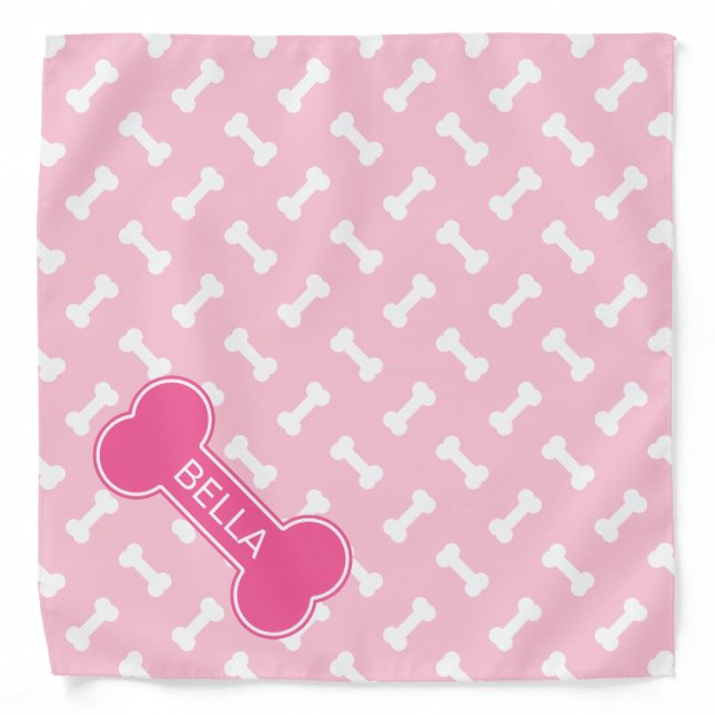 Pink Dog Bone With Personalizable Name Bandana (Front)