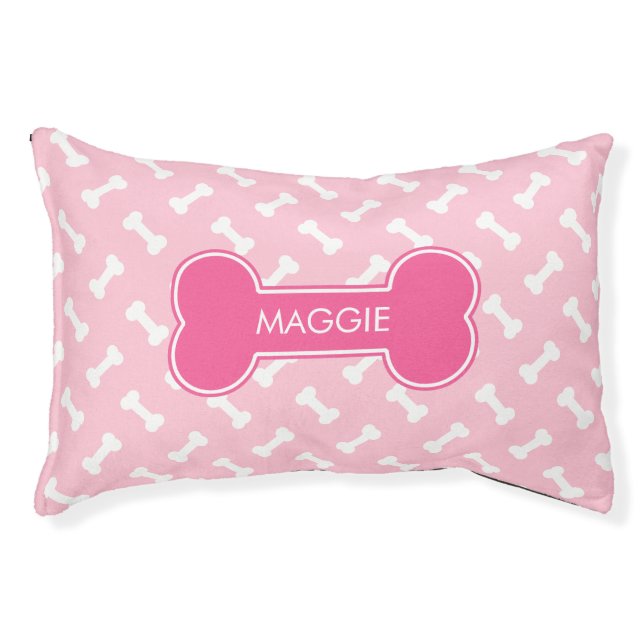 Pink Dog Bone With Pet's Own Name Pet Bed (Front)