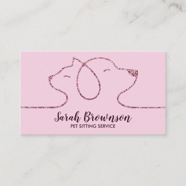 Pink Dog Cat Pet Grooming Sitting Service Business Card