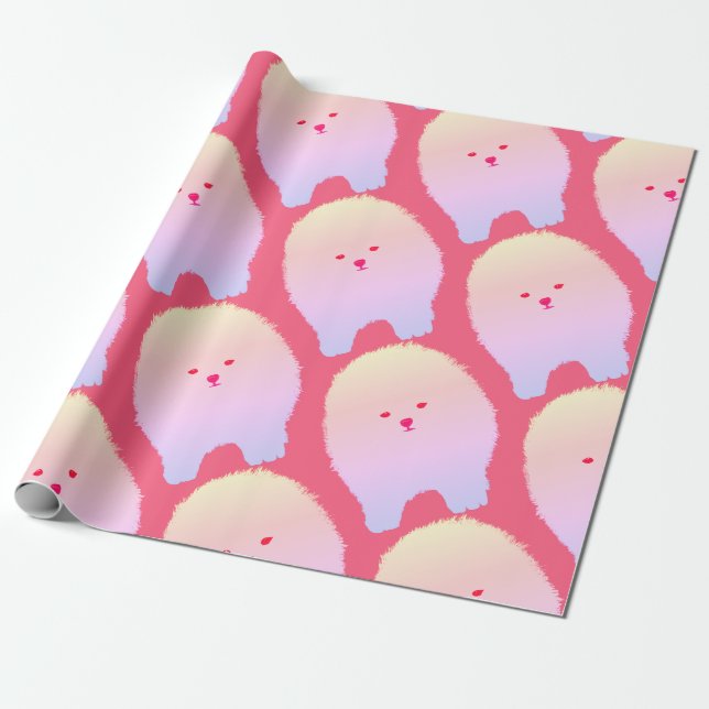 Pink Dog, Dog Art , Pomeranian  Wrapping Paper (Unrolled)