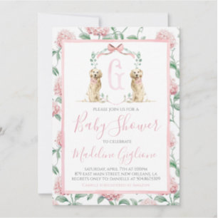 Pink Dog Girl Baby Shower Floral Preppy Southern Invitation
