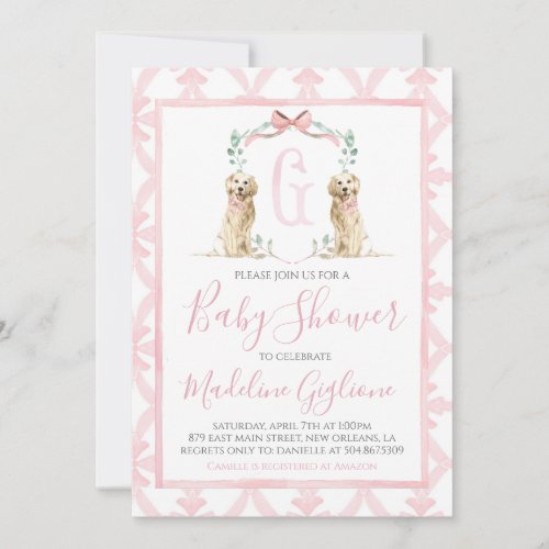 Pink Dog Girl Baby Shower Preppy Southern Invitation