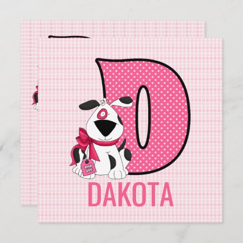 Pink Dog Letter D Birthday Party for Girls Invitation