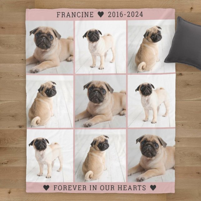 Pink Dog Memorial Photo Collage Keepsake Fleece Blanket (Creator Uploaded)