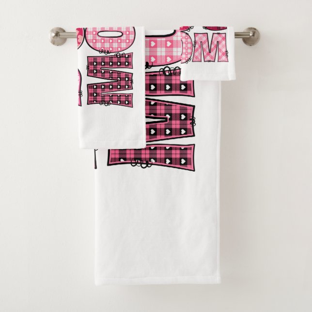 Pink Dog Mom Fun Patchwork Design for Pet Lovers Bath Towel Set (Insitu)