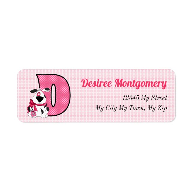 Pink Dog Monogram Letter D Address Label (Front)