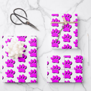 Pink Dog Paw 3D Art Pattern Wrapping Paper Sheets
