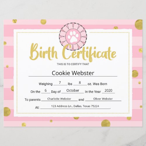Pink Dog Paw Clip Art Puppy Birth Certificate