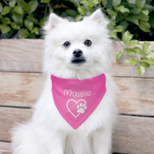 Pink Dog Paw Heart  Name Pet Bandana Collar