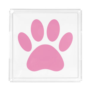 Pink Dog Paw Print Acrylic Tray
