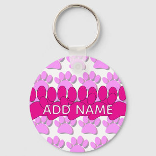 Pink Dog Paw Print Custom Personalized Name Keychain