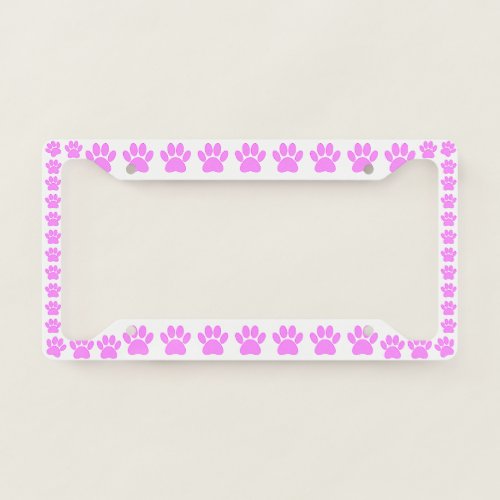 Pink Dog Paw Print License Plate Frame