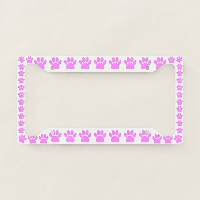 Pink Dog Paw Print License Plate Frame (Front)