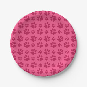Pink dog paw print paper plates